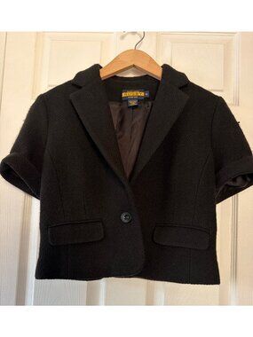 Ralph Lauren Rugby Blazer Black Wool Short Sleeve Cropped Jacket Women's Sz 12